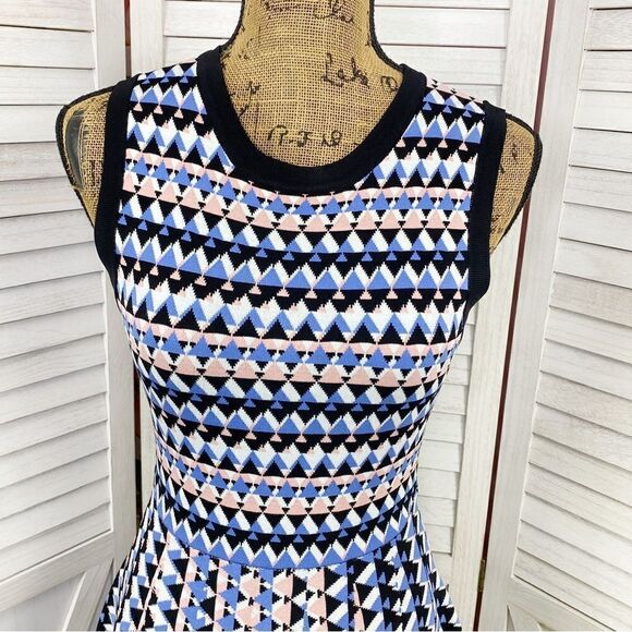 Susan Monaco Stitch Fix Geometric Print Fit & Flare Dress Blue Pink Small - Picture 5 of 12
